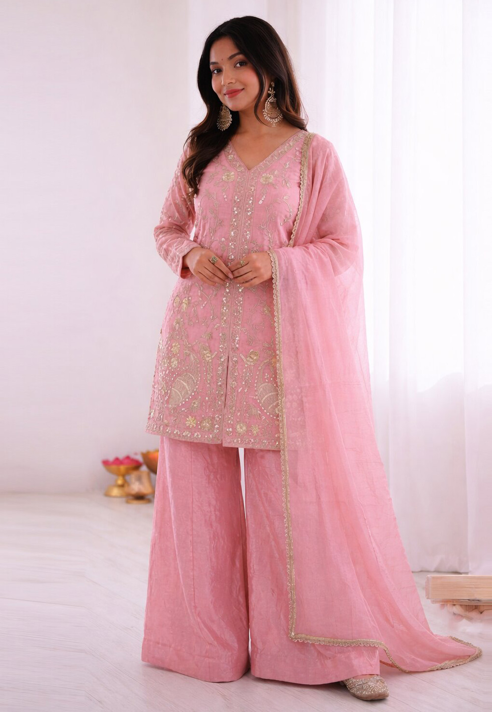Pink Silk Readymade Pakistani Suit 327337