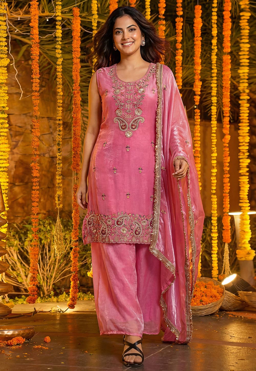 Pink Silk Readymade Pakistani Suit 322768