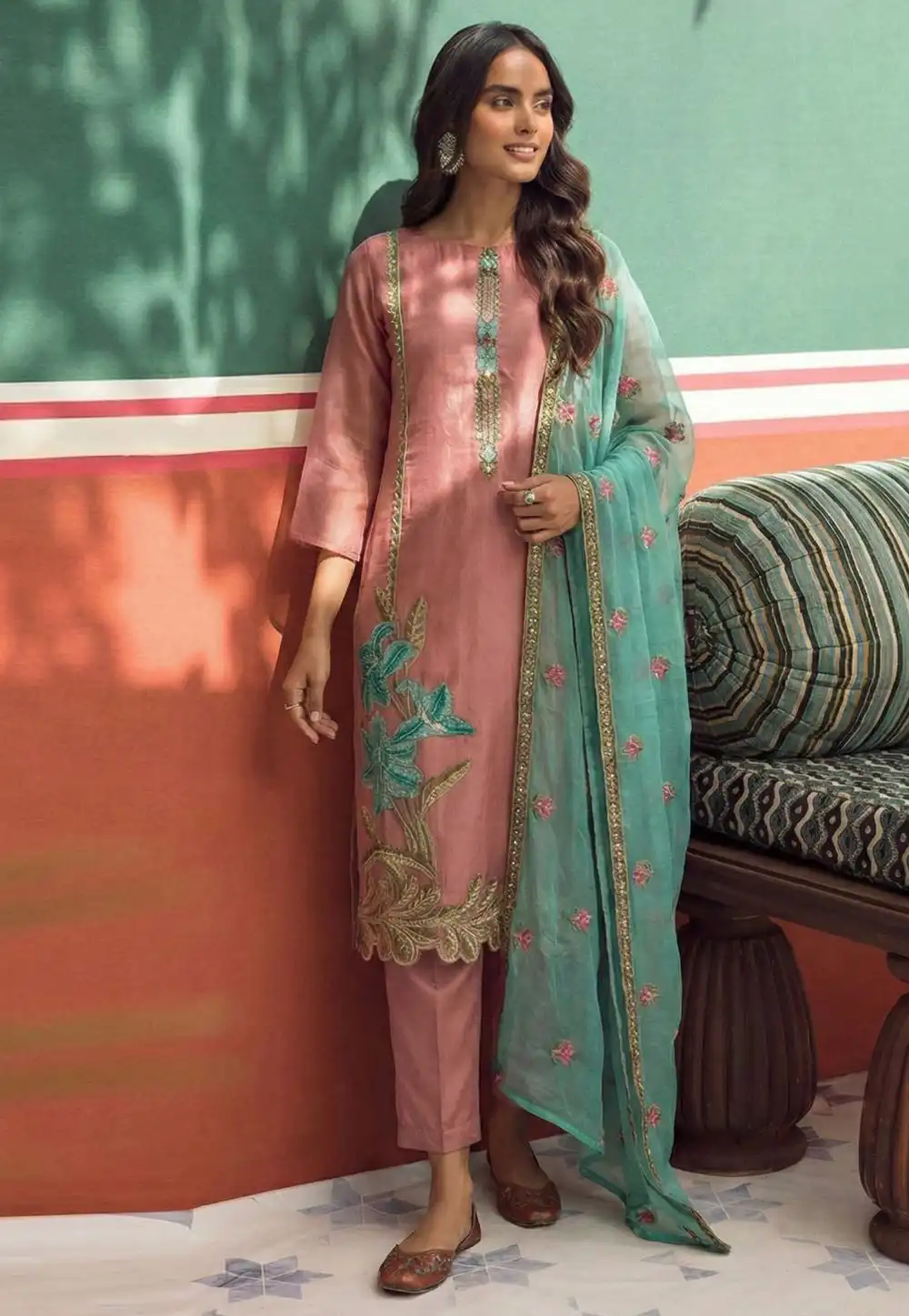 Pink Silk Readymade Pakistani Suit 321497