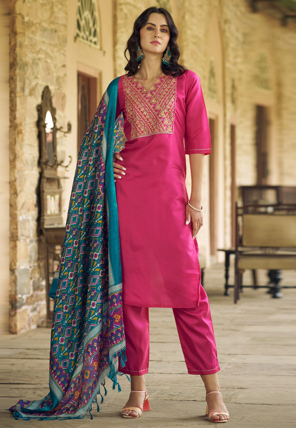 Pink Silk Readymade Pakistani Suit 324926