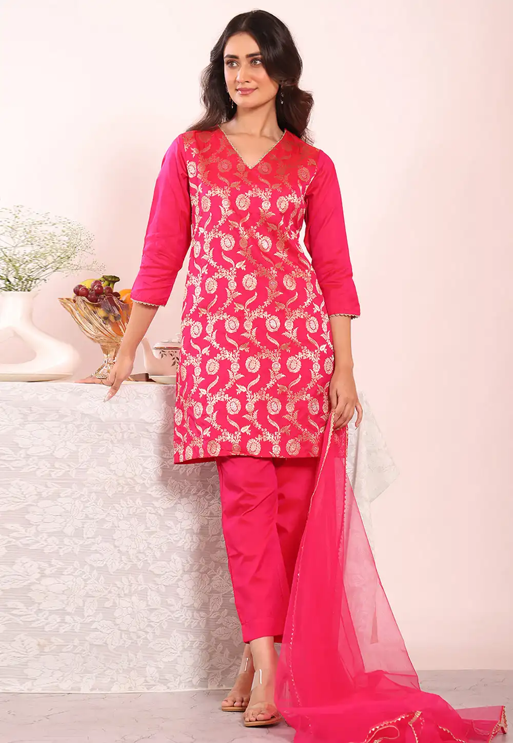Pink Silk Readymade Pakistani Suit 325512