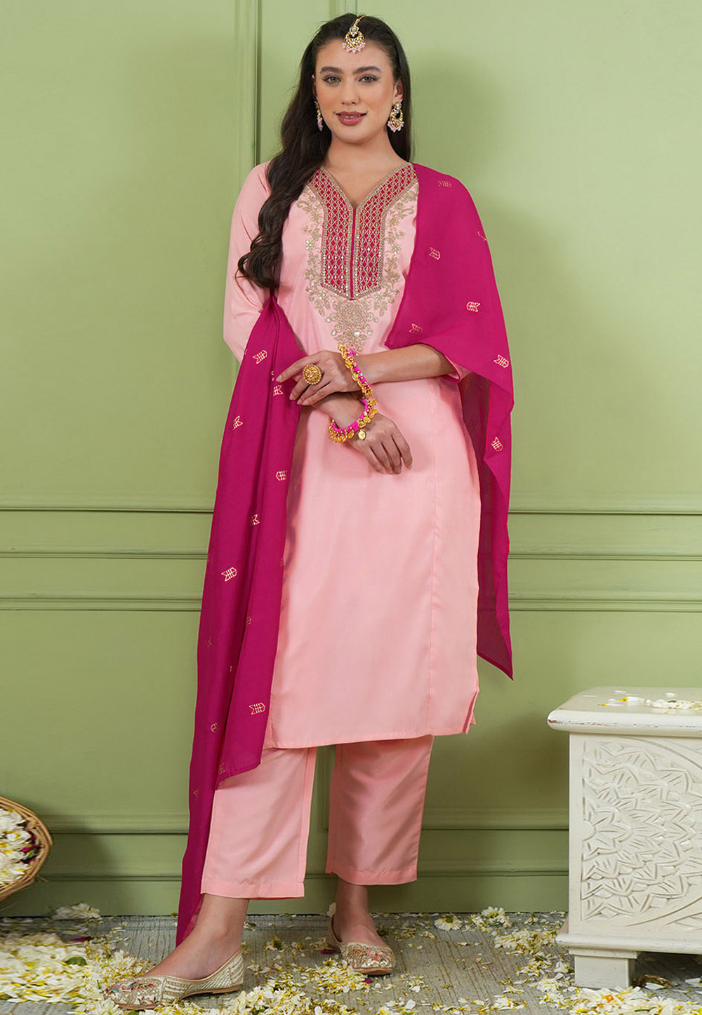 Pink Silk Readymade Pakistani Suit 328790