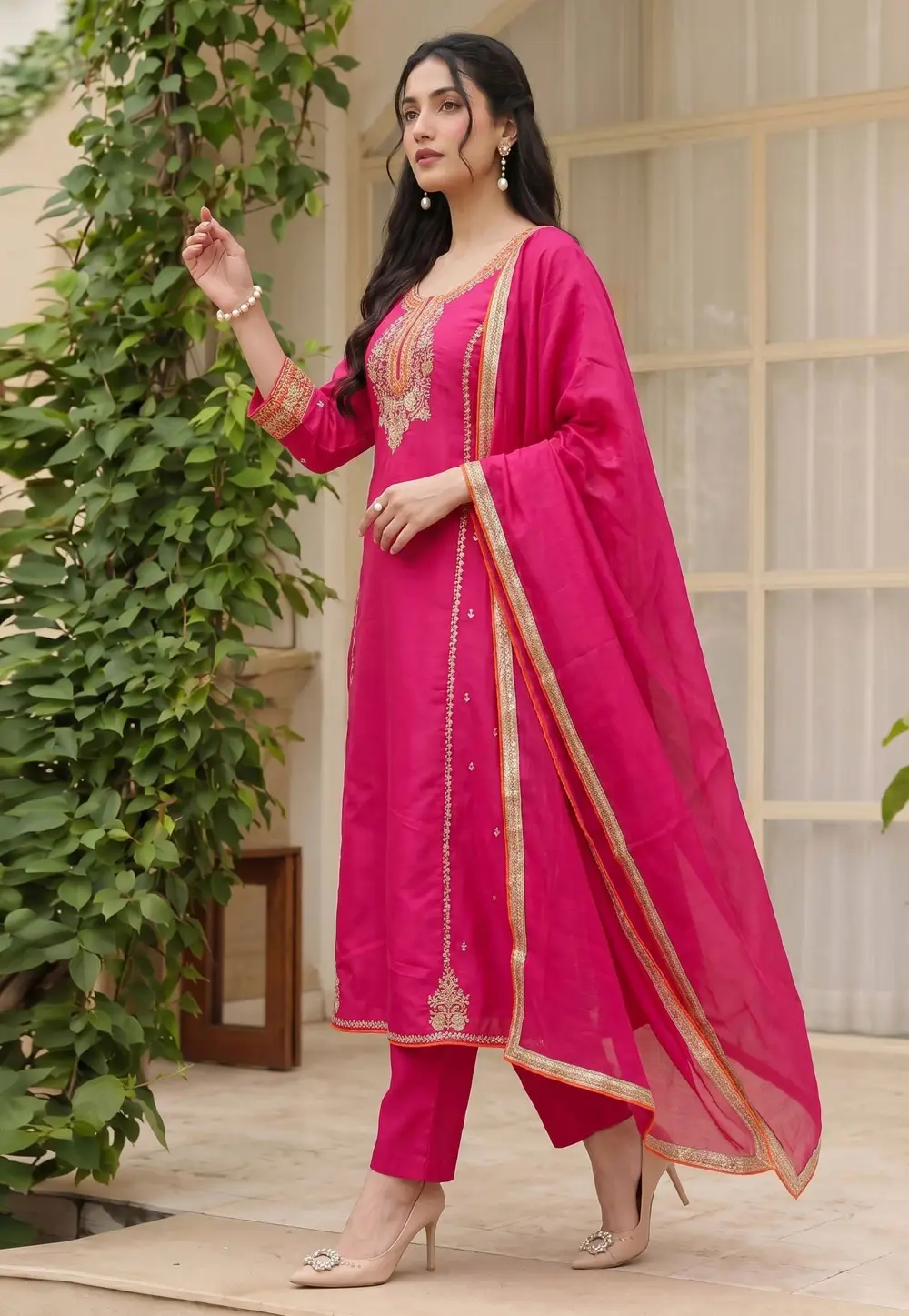 Pink Silk Readymade Pakistani Suit 334666