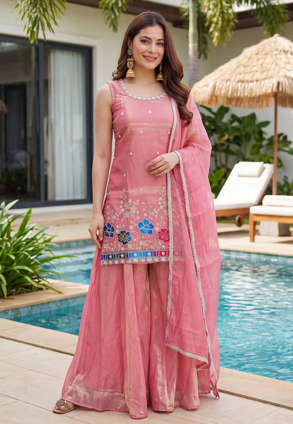 Pink Silk Readymade Pakistani Suit 334676