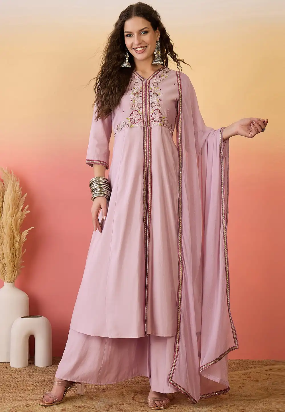 Pink Silk Readymade Pakistani Suit 309155