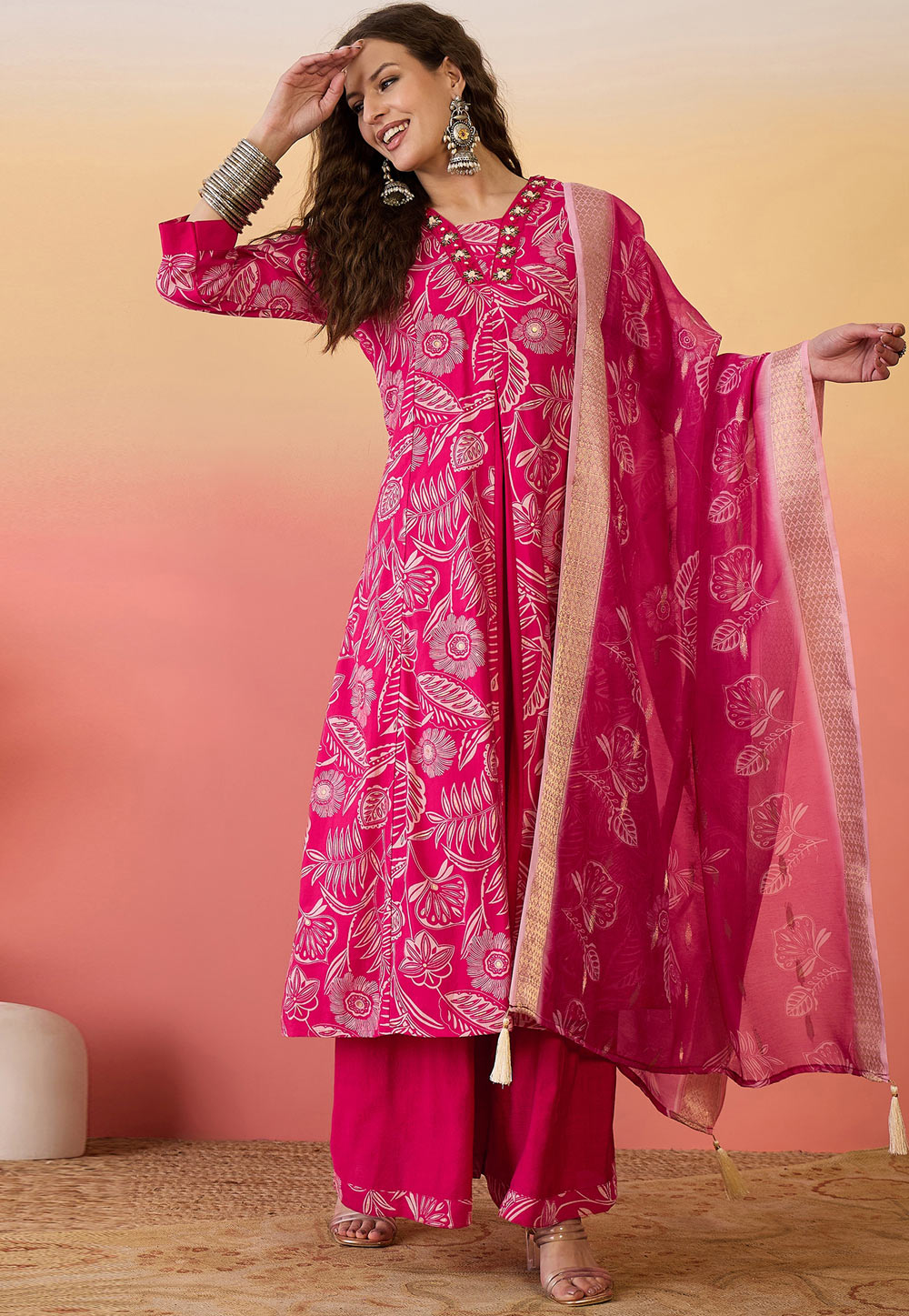 Pink Silk Readymade Pakistani Suit 309161
