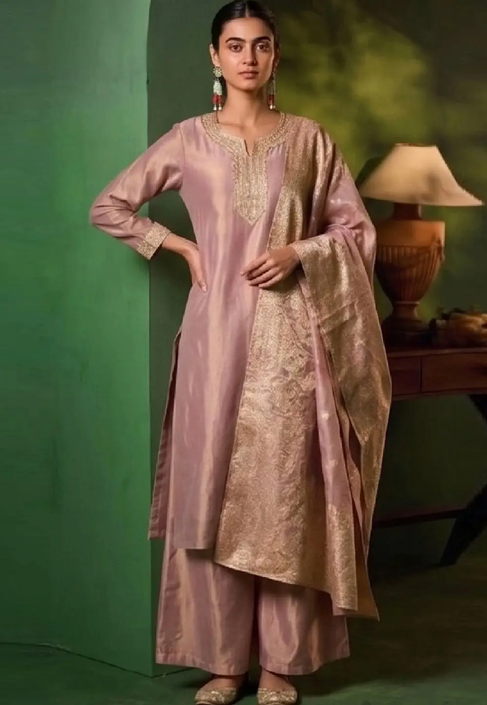 Pink Silk Readymade Palazzo Suit 334700