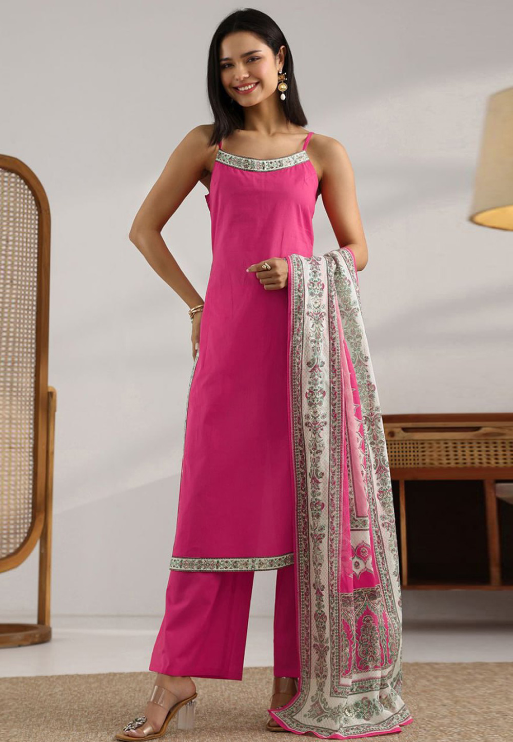 Pink Silk Readymade Palazzo Suit 321901
