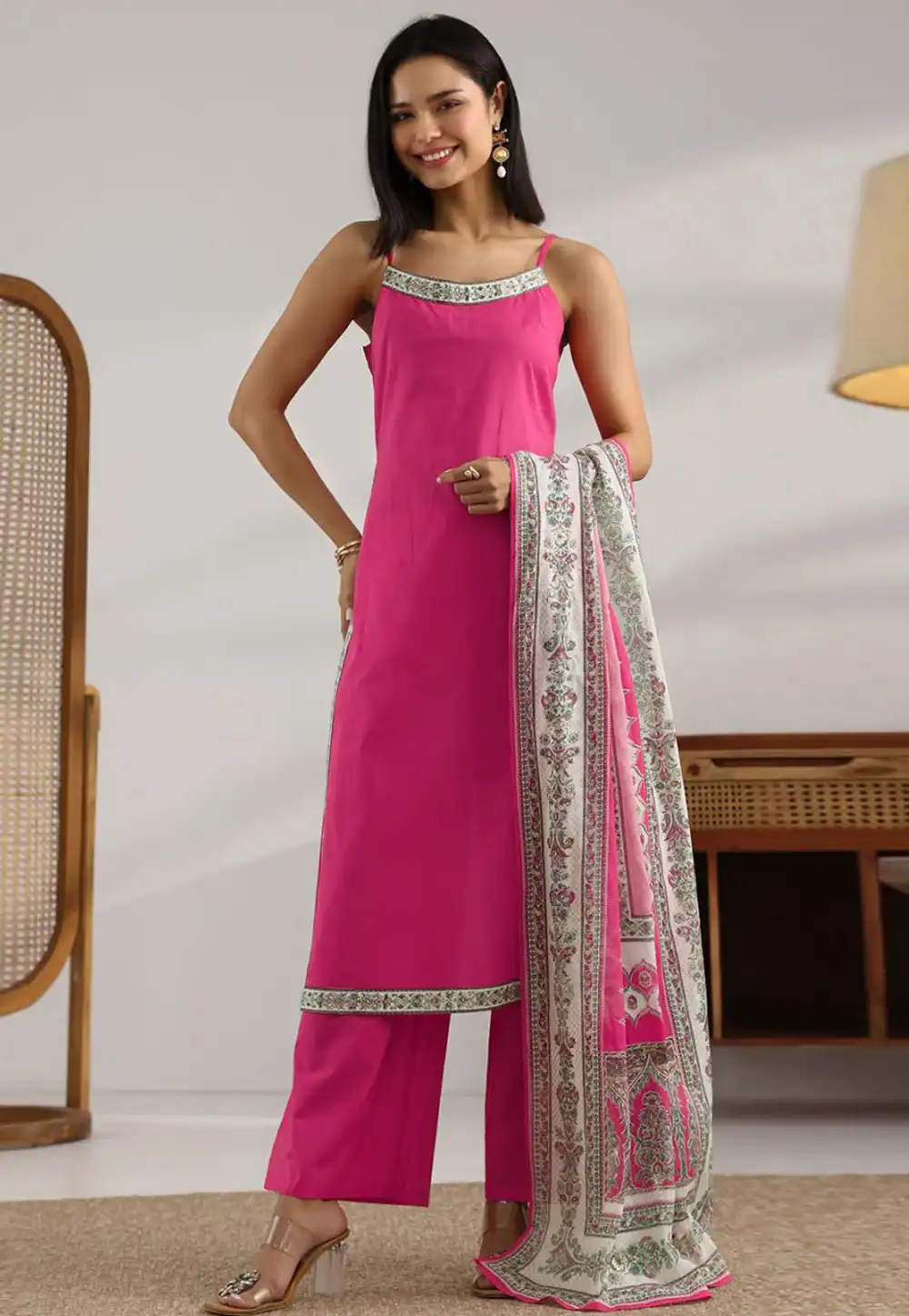 Pink Silk Readymade Palazzo Suit 321901