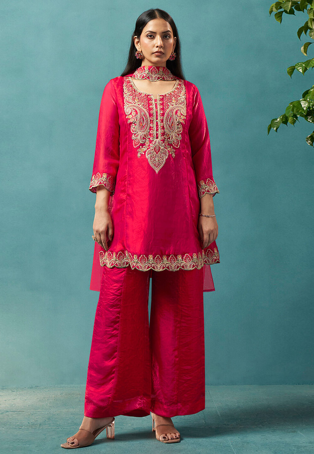 Pink Silk Readymade Palazzo Suit 330006