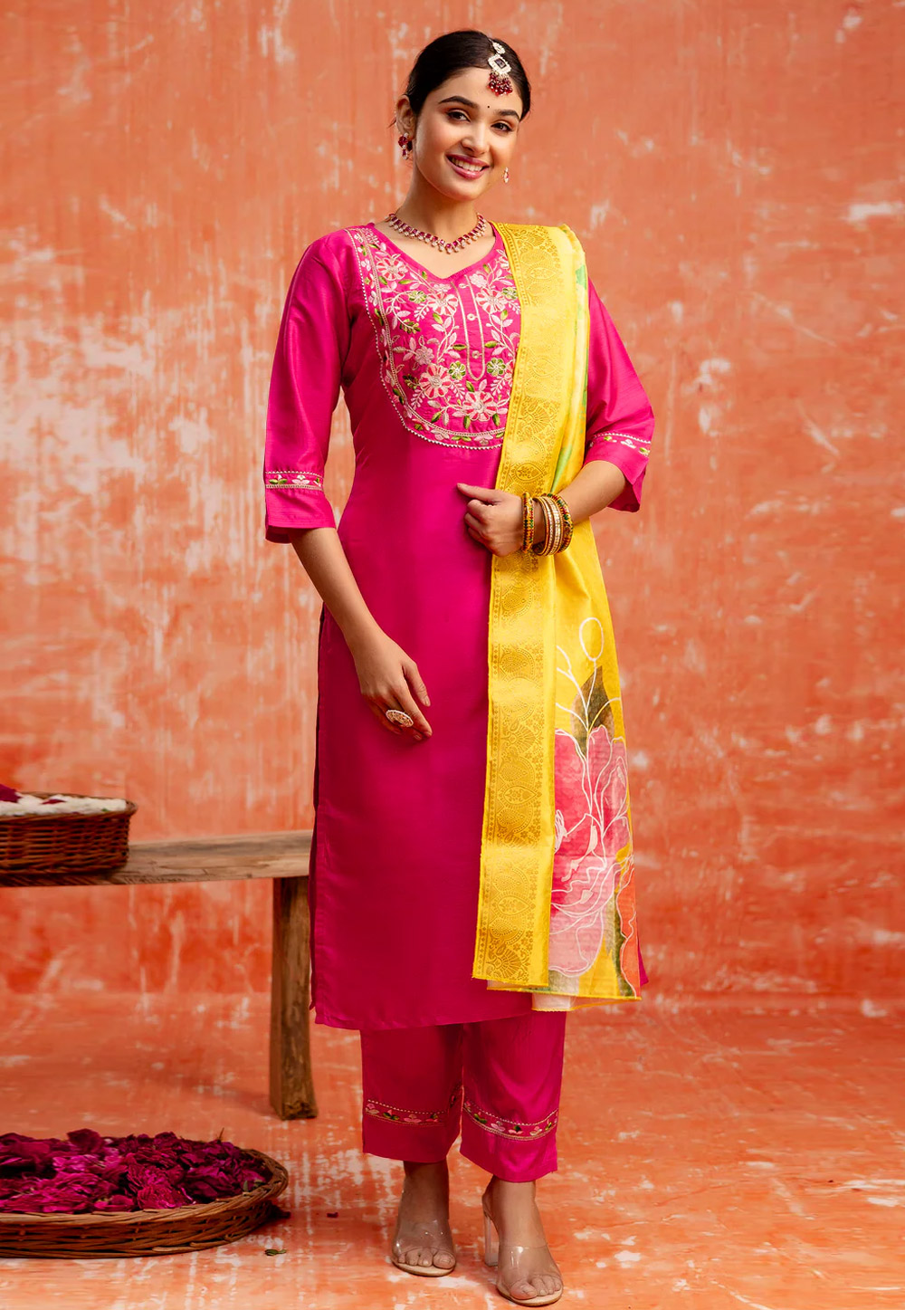 Pink Silk Readymade Pant Style Suit 307108