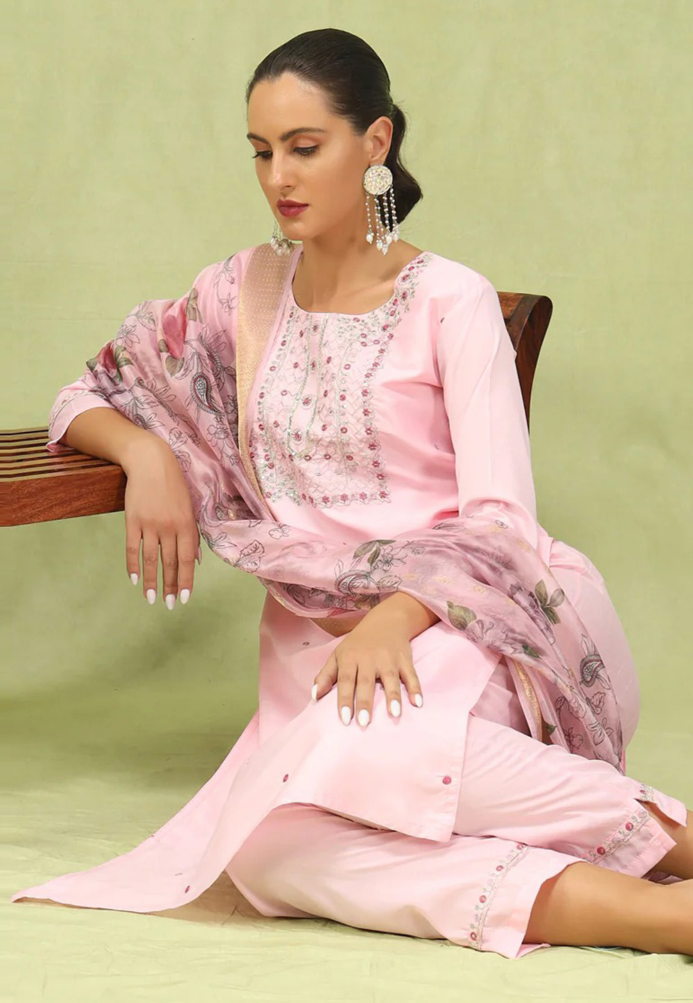 Pink Silk Readymade Pant Style Suit 307294