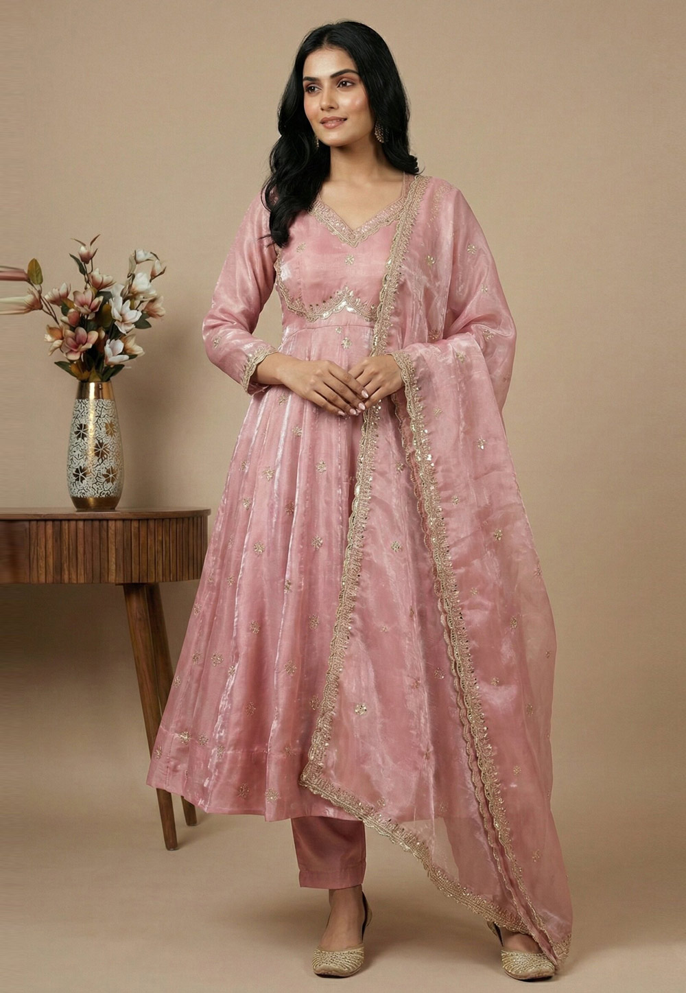 Pink Silk Readymade Pant Style Suit 324759