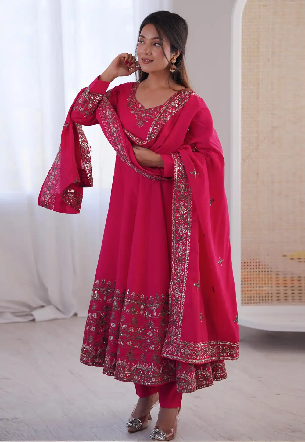 Pink Silk Readymade Pant Style Suit 327190