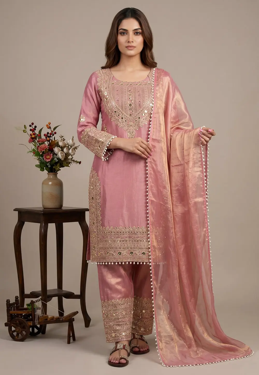 Pink Silk Readymade Pant Style Suit 332019