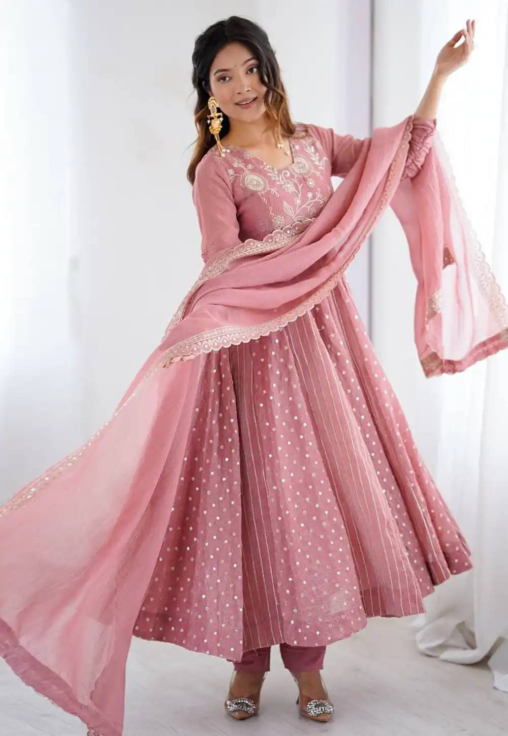 Pink Silk Readymade Pant Style Suit 317125