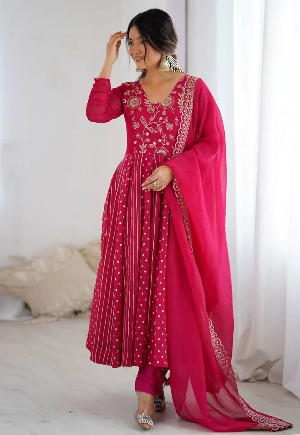 Pink Silk Readymade Pant Style Suit 325329