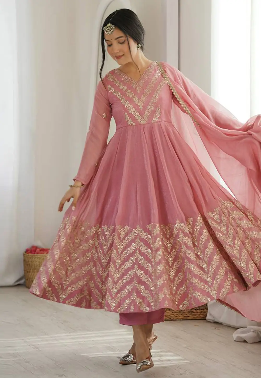Pink Silk Readymade Pant Style Suit 332816