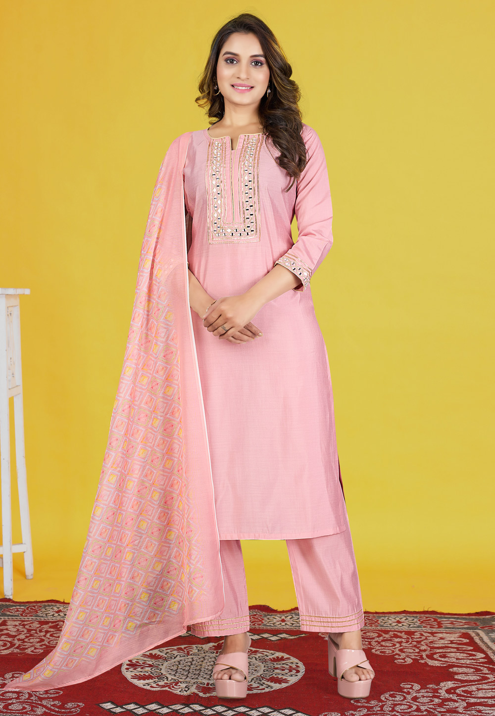 Pink Silk Readymade Pant Style Suit 307050