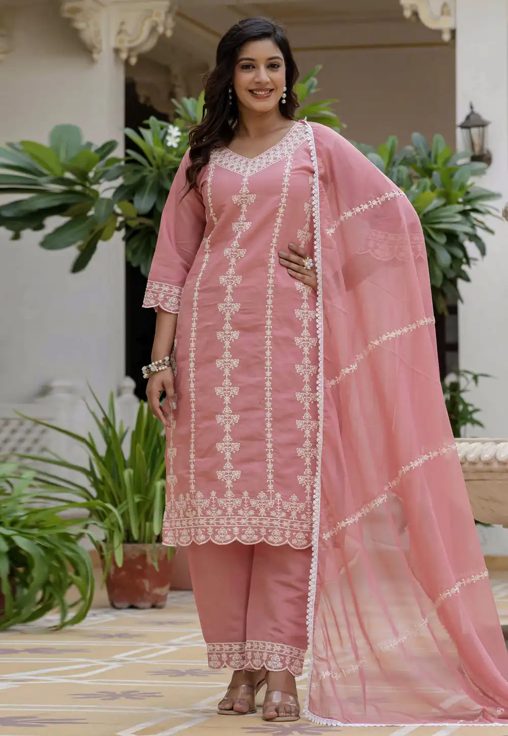 Pink Silk Readymade Pant Style Suit 317054