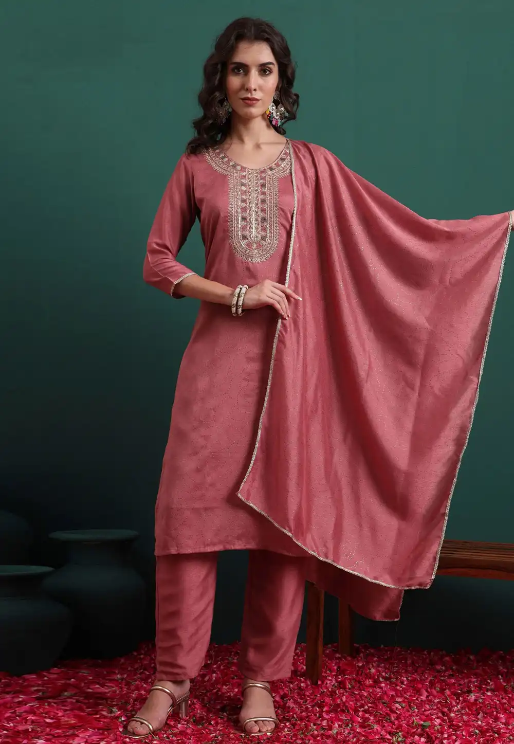 Pink Silk Readymade Pant Style Suit 324507