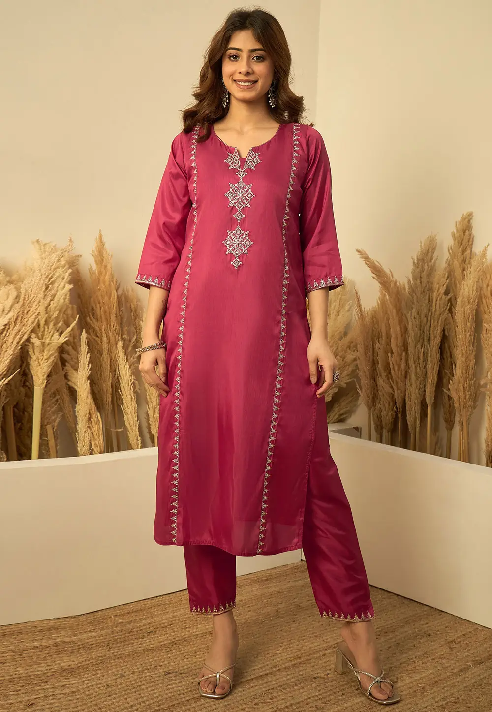 Pink Silk Readymade Pant Style Suit 333782