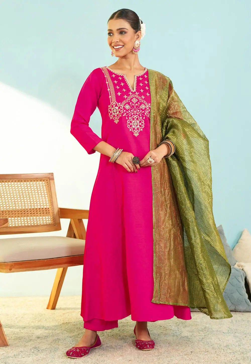 Pink Silk Readymade Pant Style Suit 334686