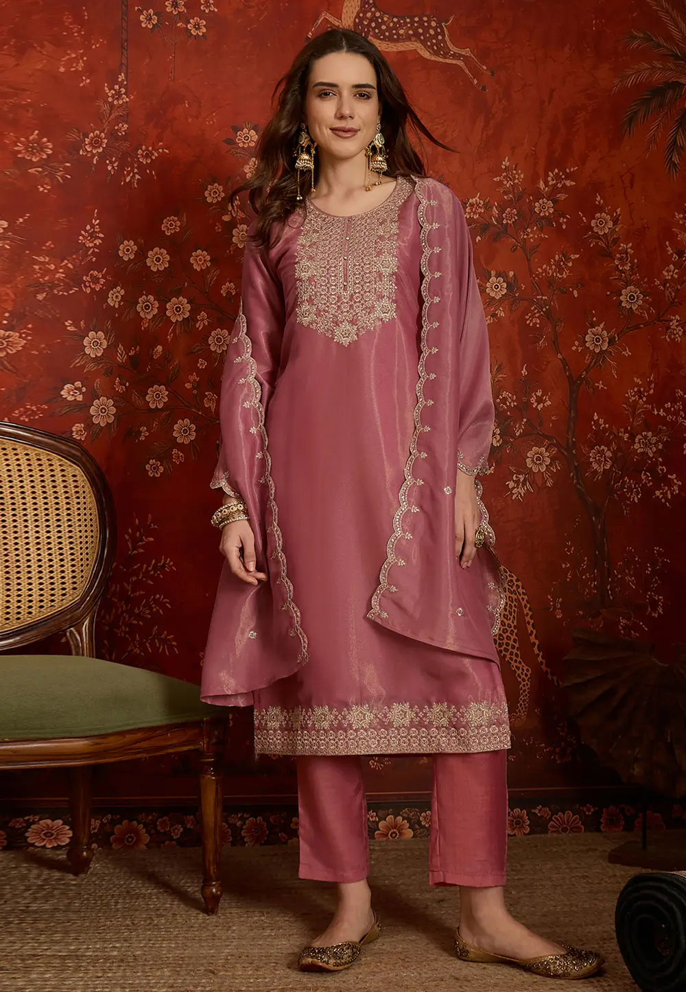 Pink Silk Readymade Pant Style Suit 337006