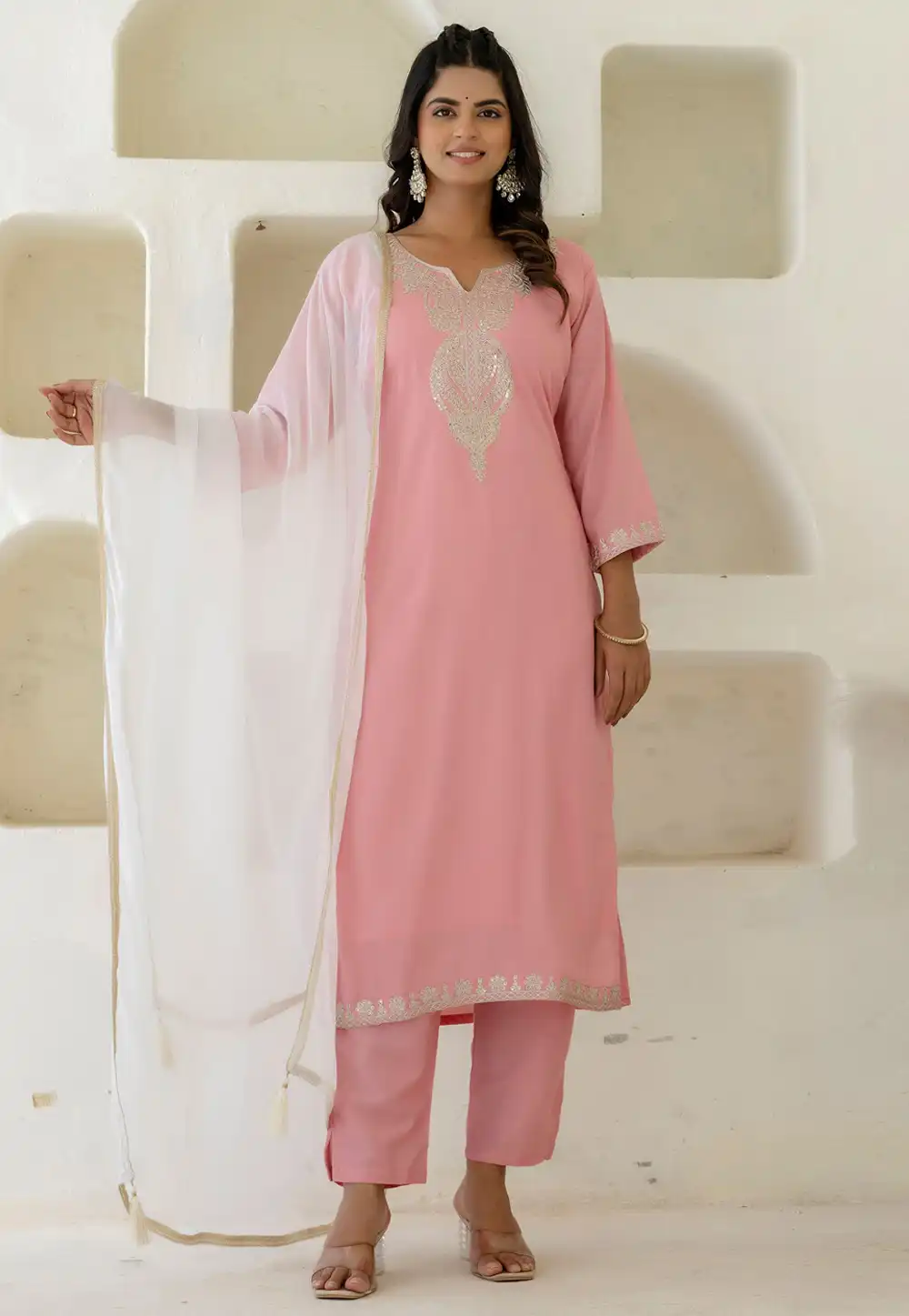 Pink Silk Readymade Pant Style Suit 313820