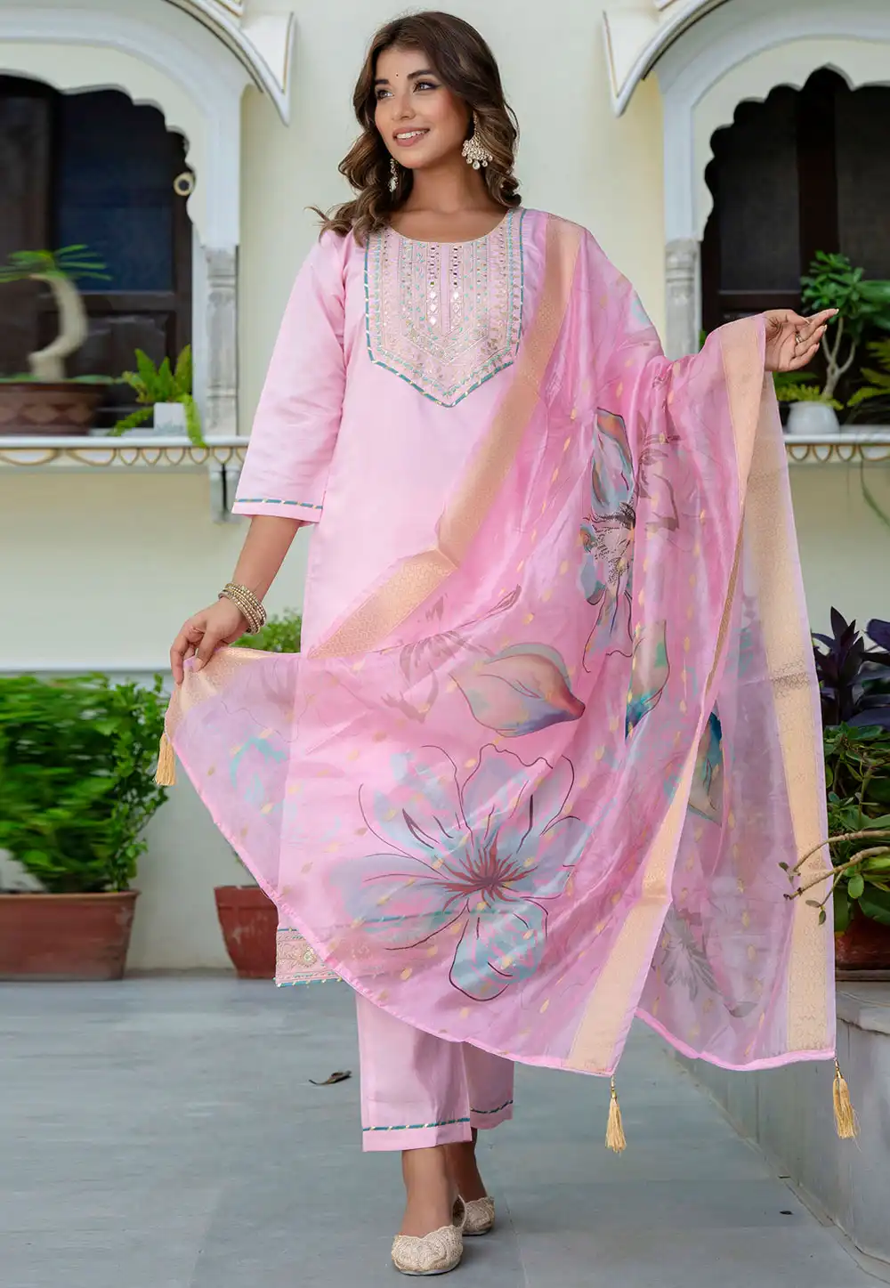 Pink Silk Readymade Pant Style Suit 329974
