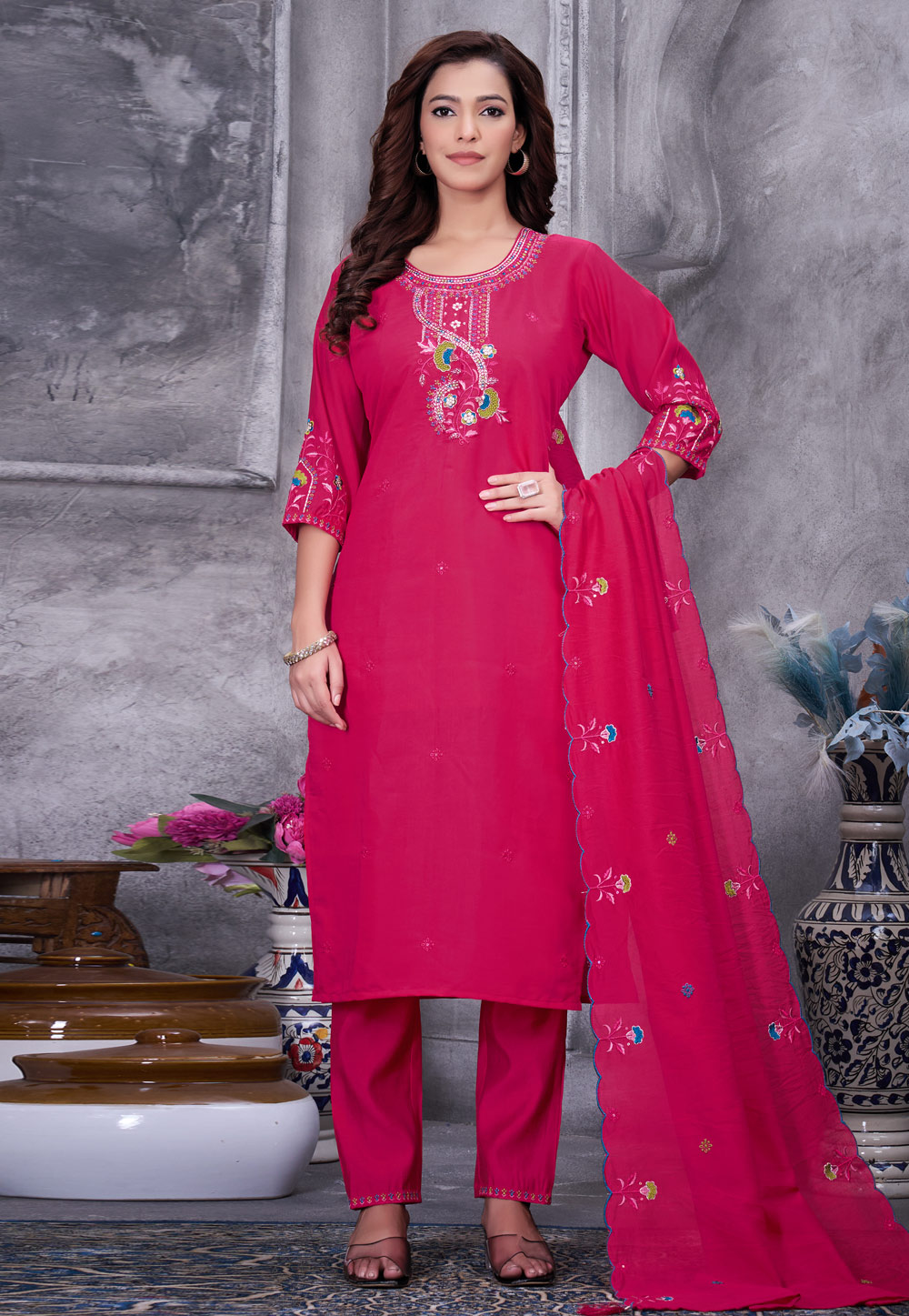 Pink Silk Readymade Pant Style Suit 329067