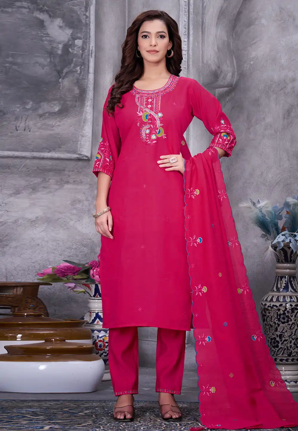 Pink Silk Readymade Pant Style Suit 329067