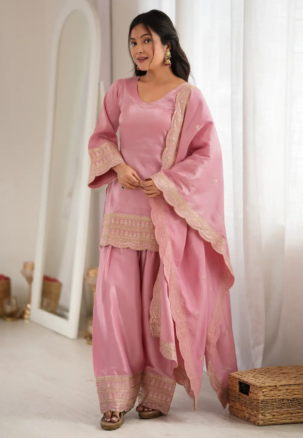 Pink Silk Readymade Patiala Suit 333192