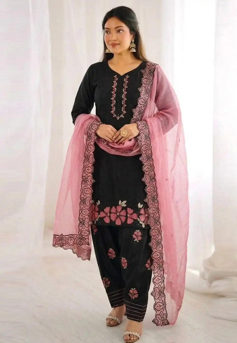 Pink Silk Readymade Punjabi Suit 327334