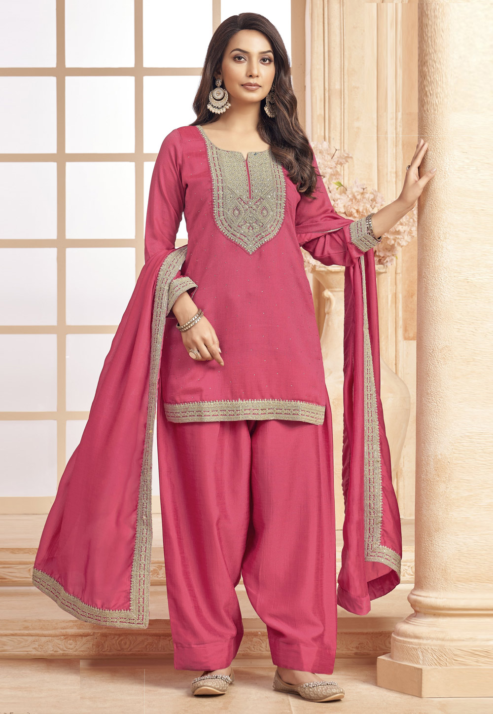 Pink Silk Readymade Punjabi Suit 323324