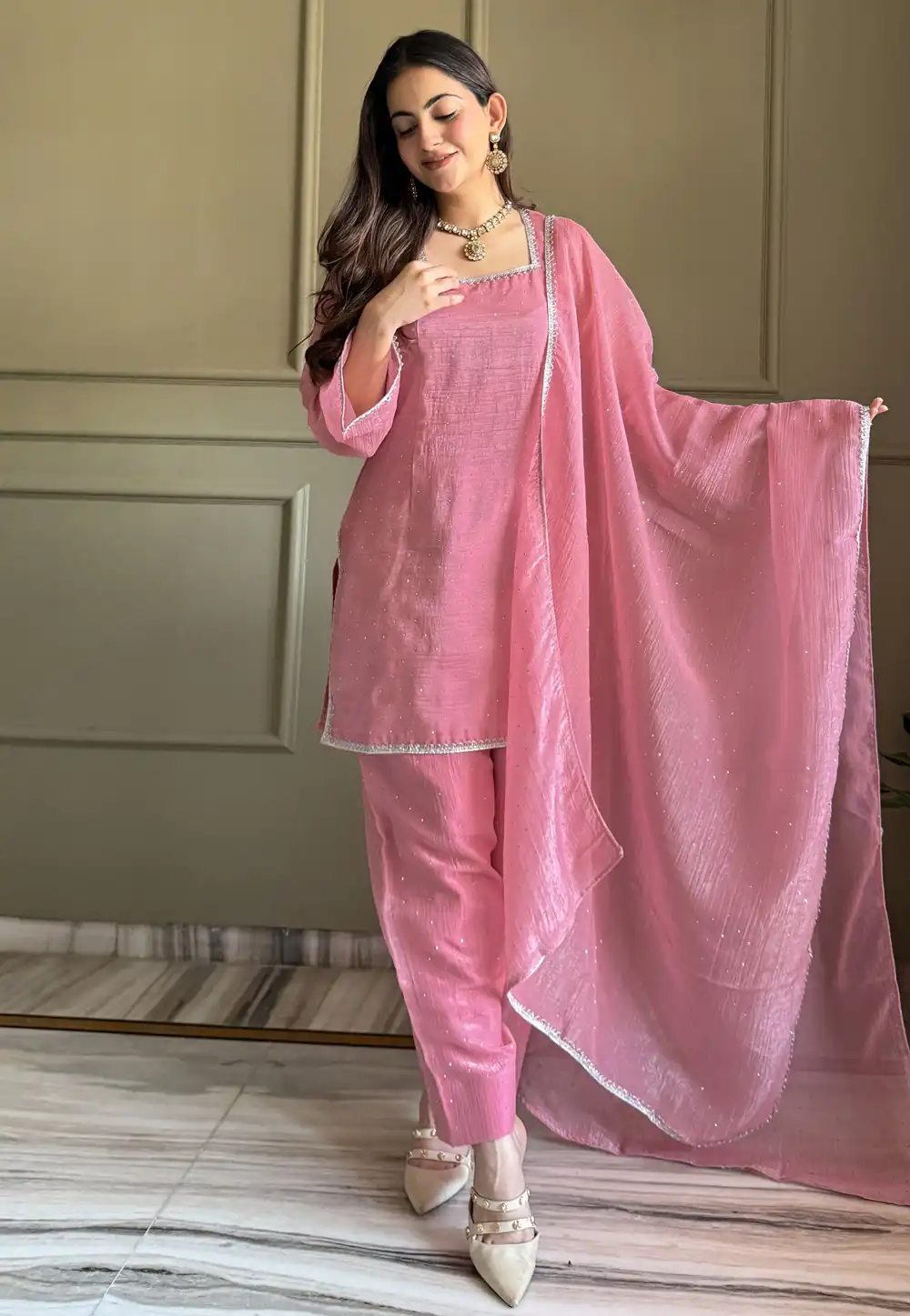 Pink Silk Readymade Punjabi Suit 326608