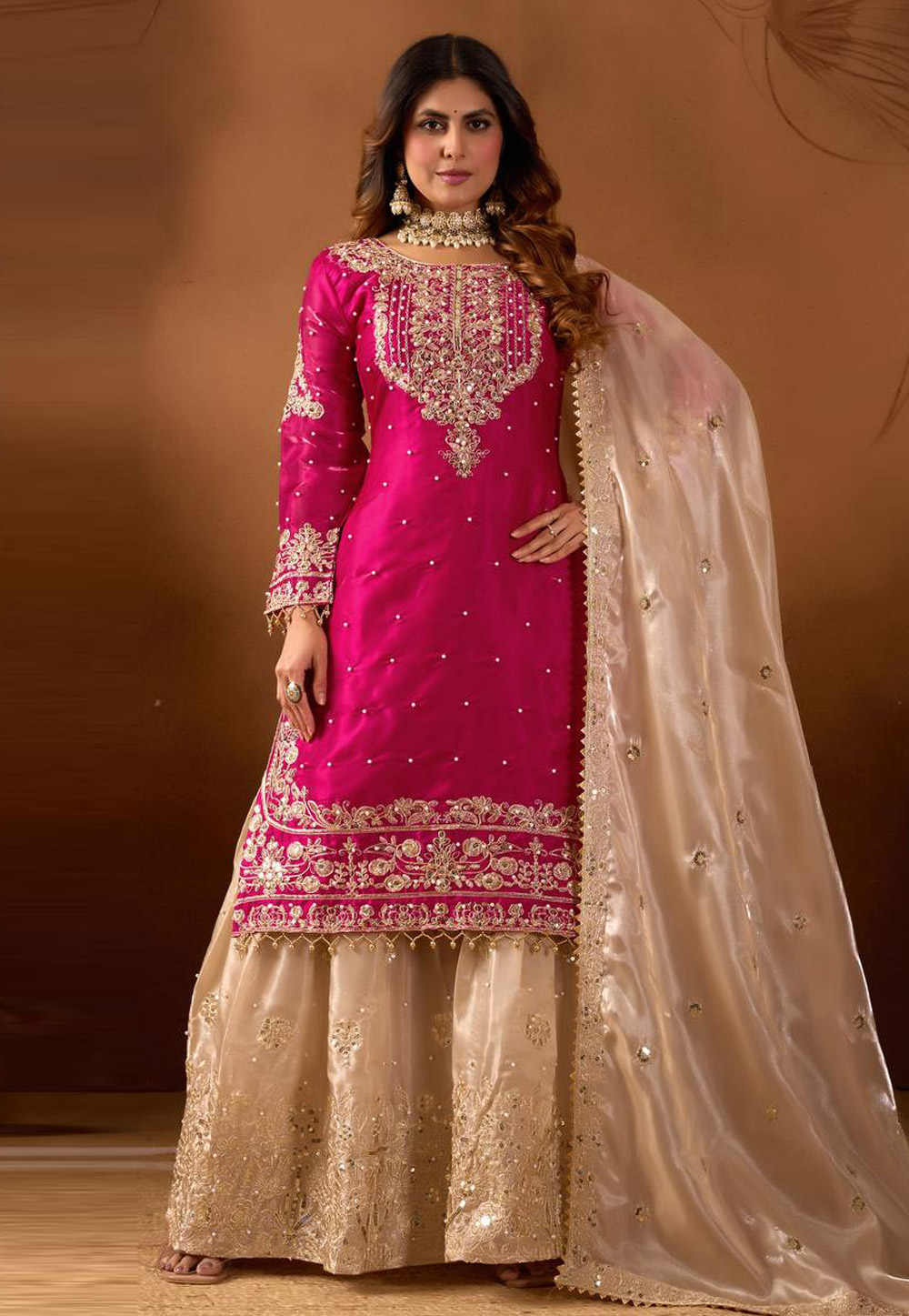 Pink Silk Readymade Sharara Suit 320064