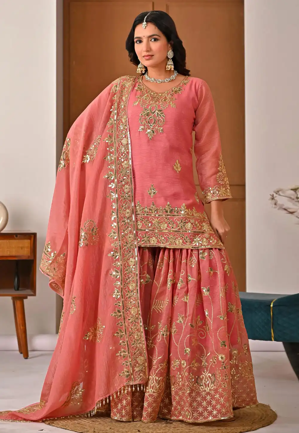 Pink Silk Readymade Sharara Suit 327191