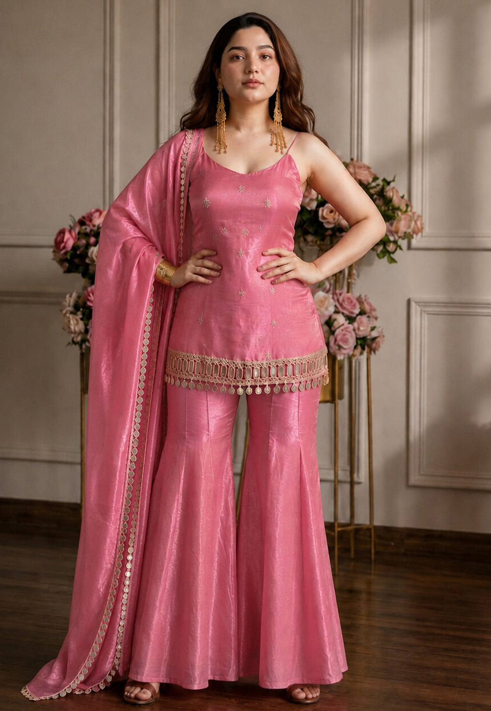 Pink Silk Readymade Sharara Suit 330215