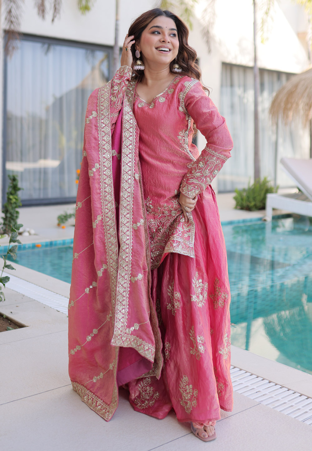 Pink Silk Readymade Sharara Suit 323789