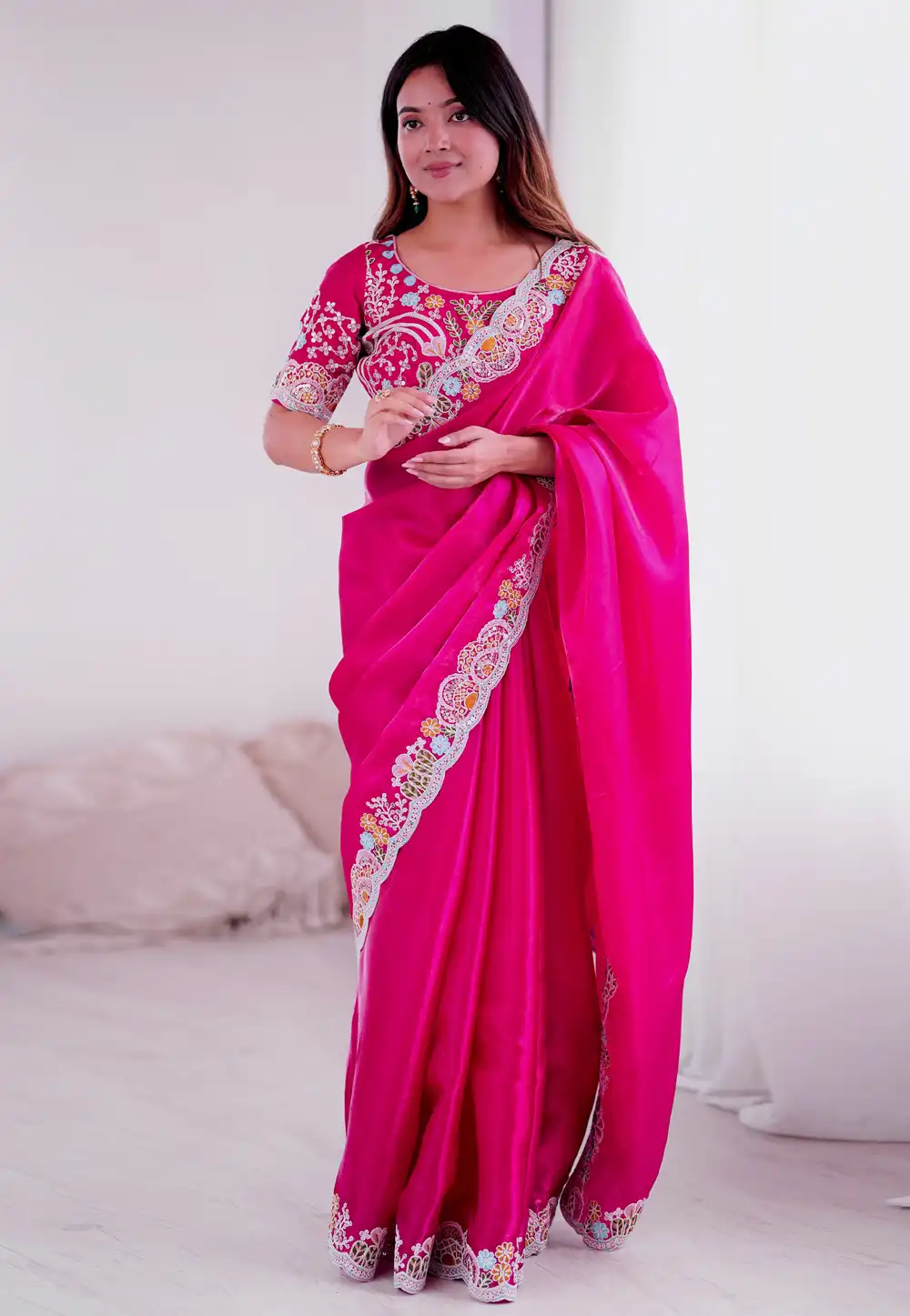 Pink Silk Saree With Blouse 315488