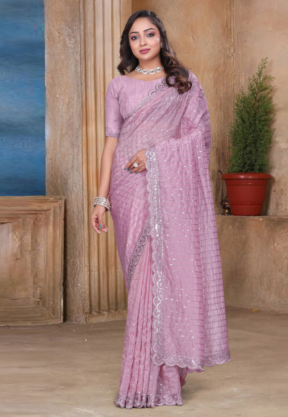 Pink Silk Saree With Blouse 312531
