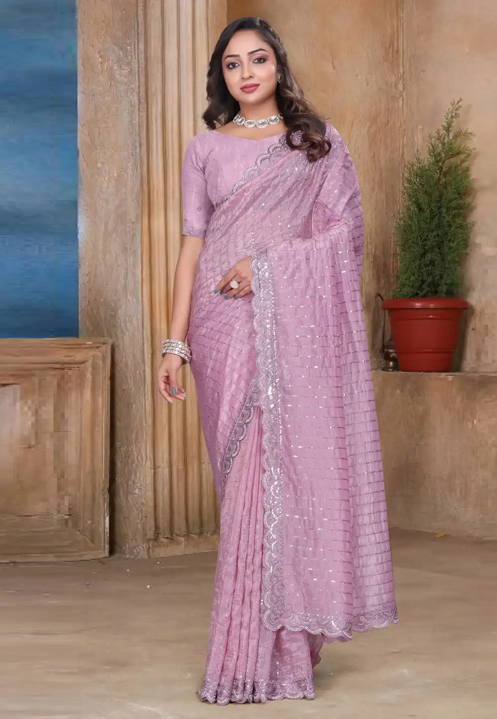 Pink Silk Saree With Blouse 312531