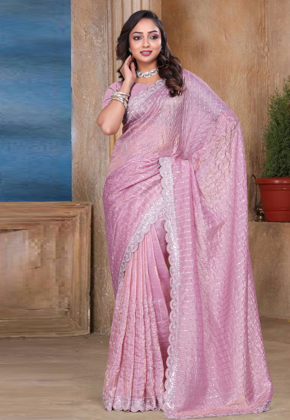 Pink Silk Saree With Blouse 312536