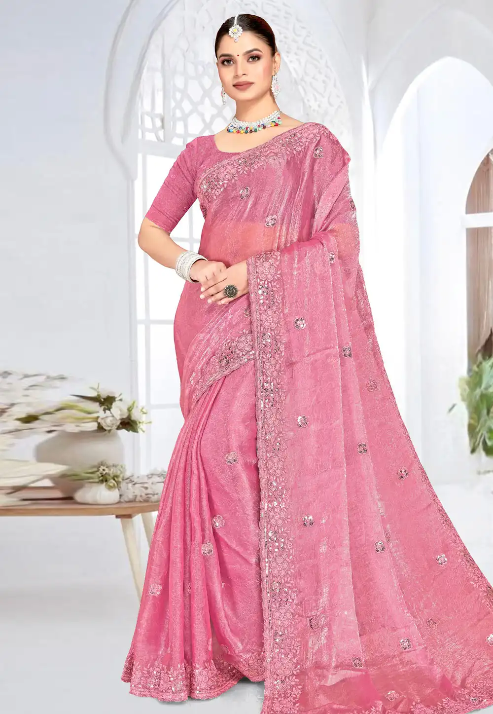 Pink Silk Saree With Blouse 317587