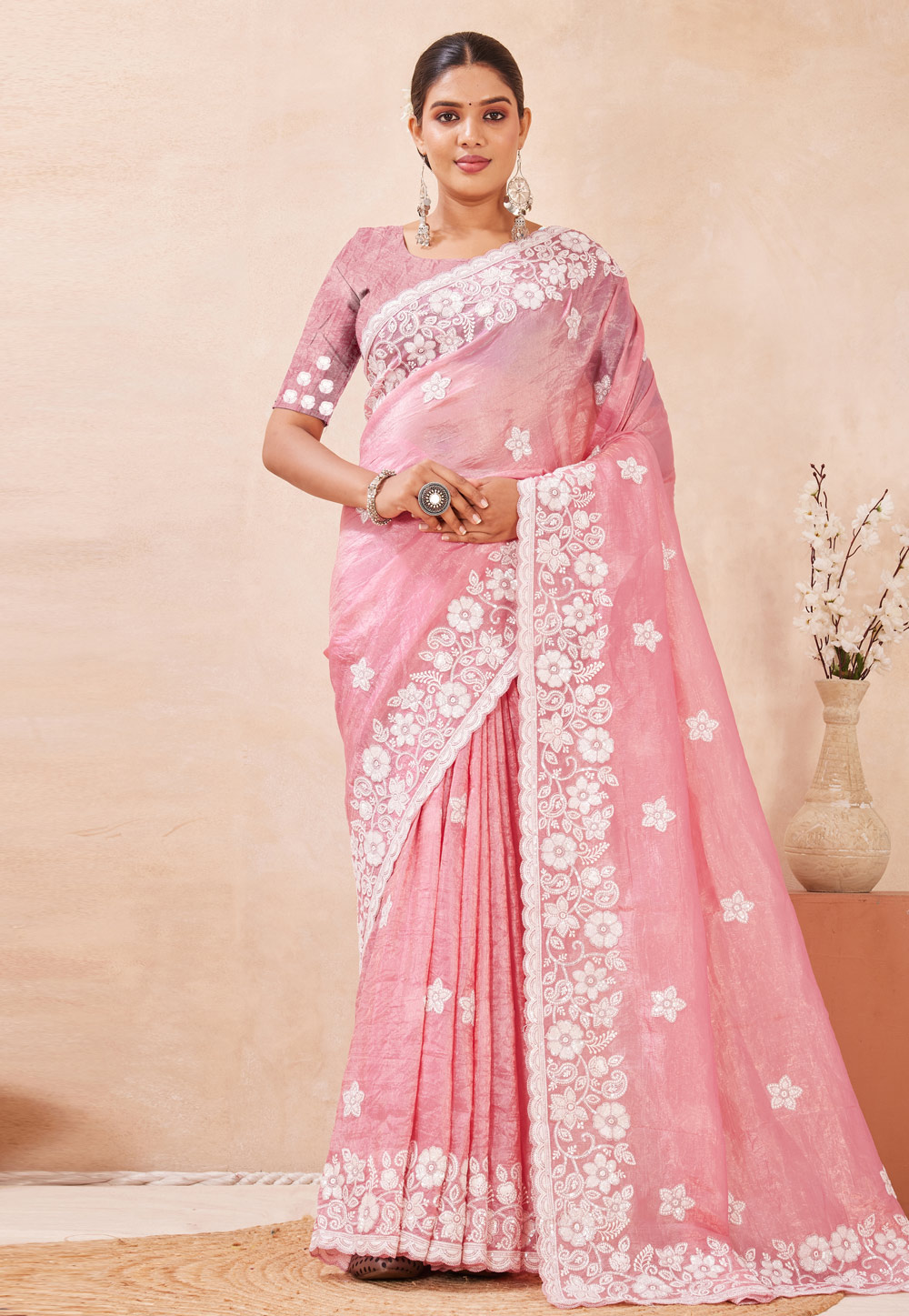 Pink Silk Saree With Blouse 320890
