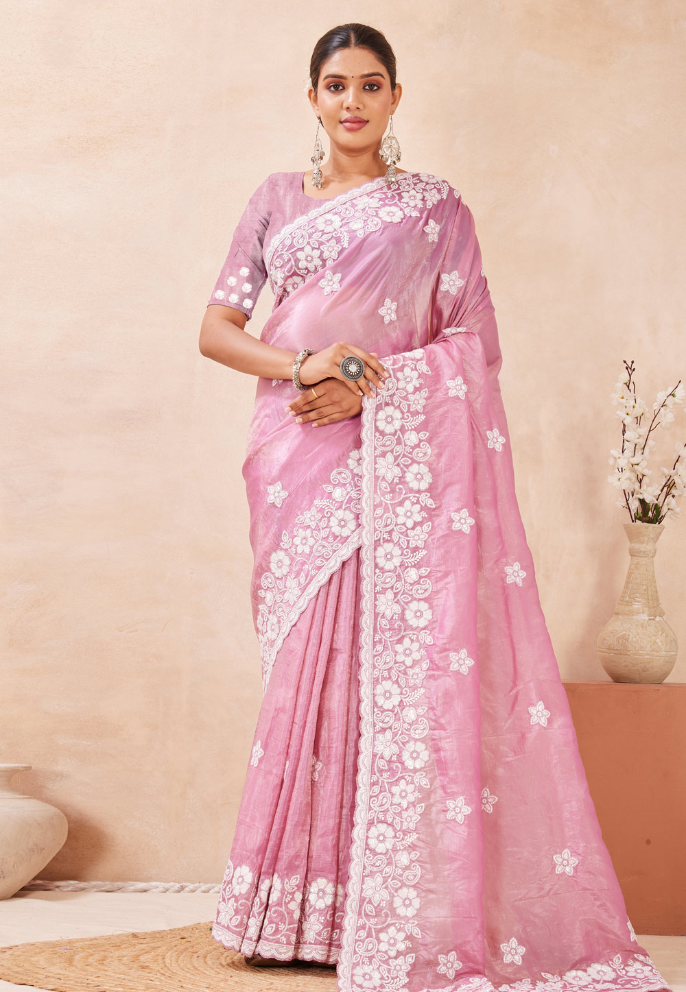 Pink Silk Saree With Blouse 320893