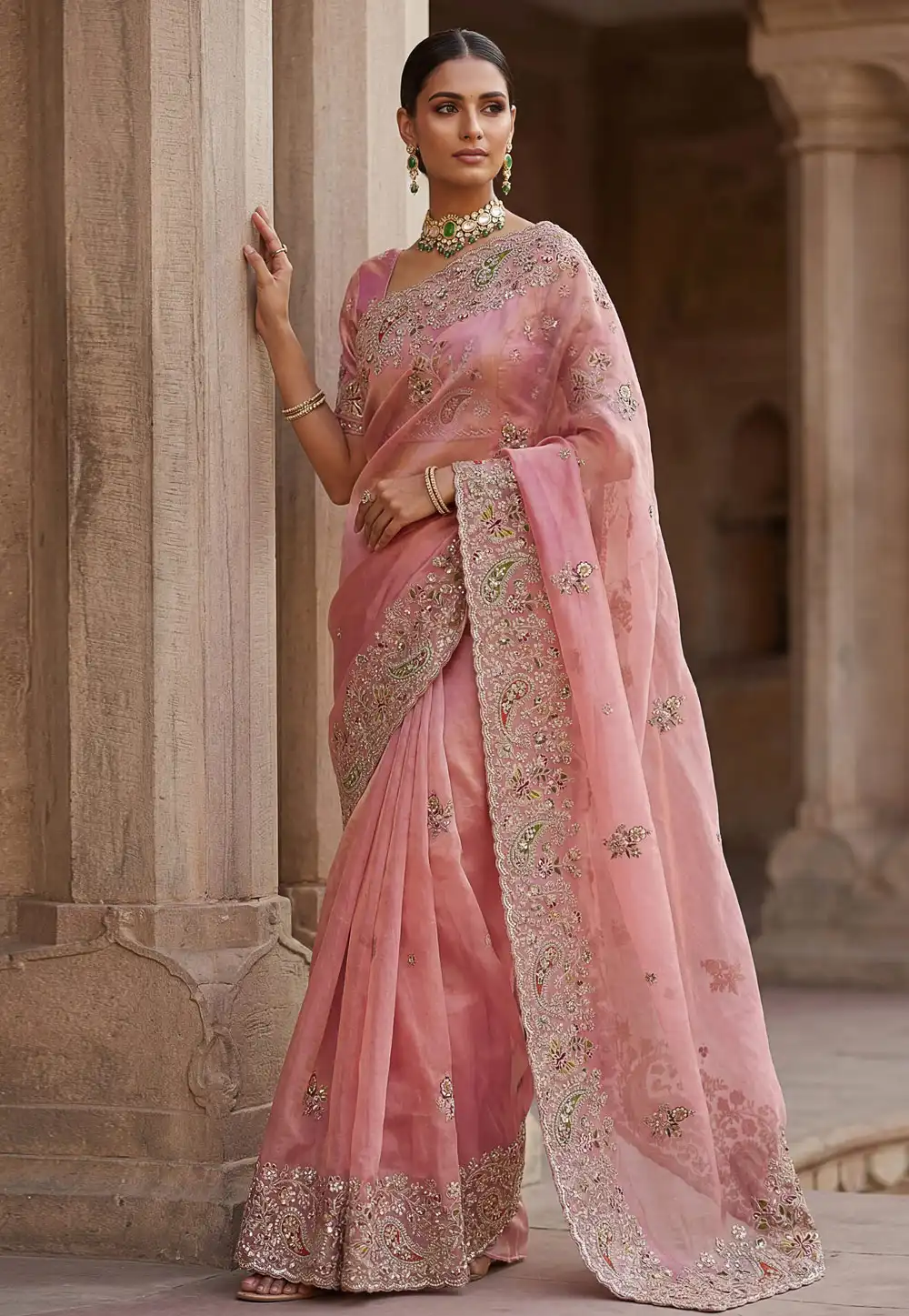 Pink Silk Saree With Blouse 327651