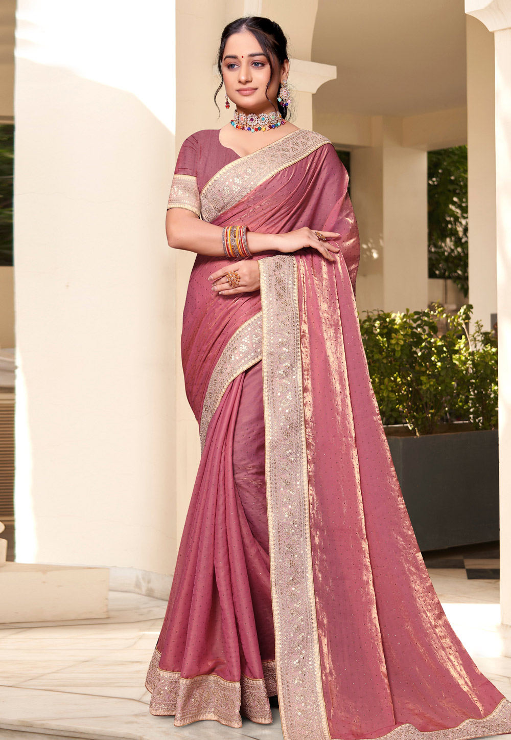 Pink Silk Saree With Blouse 279631