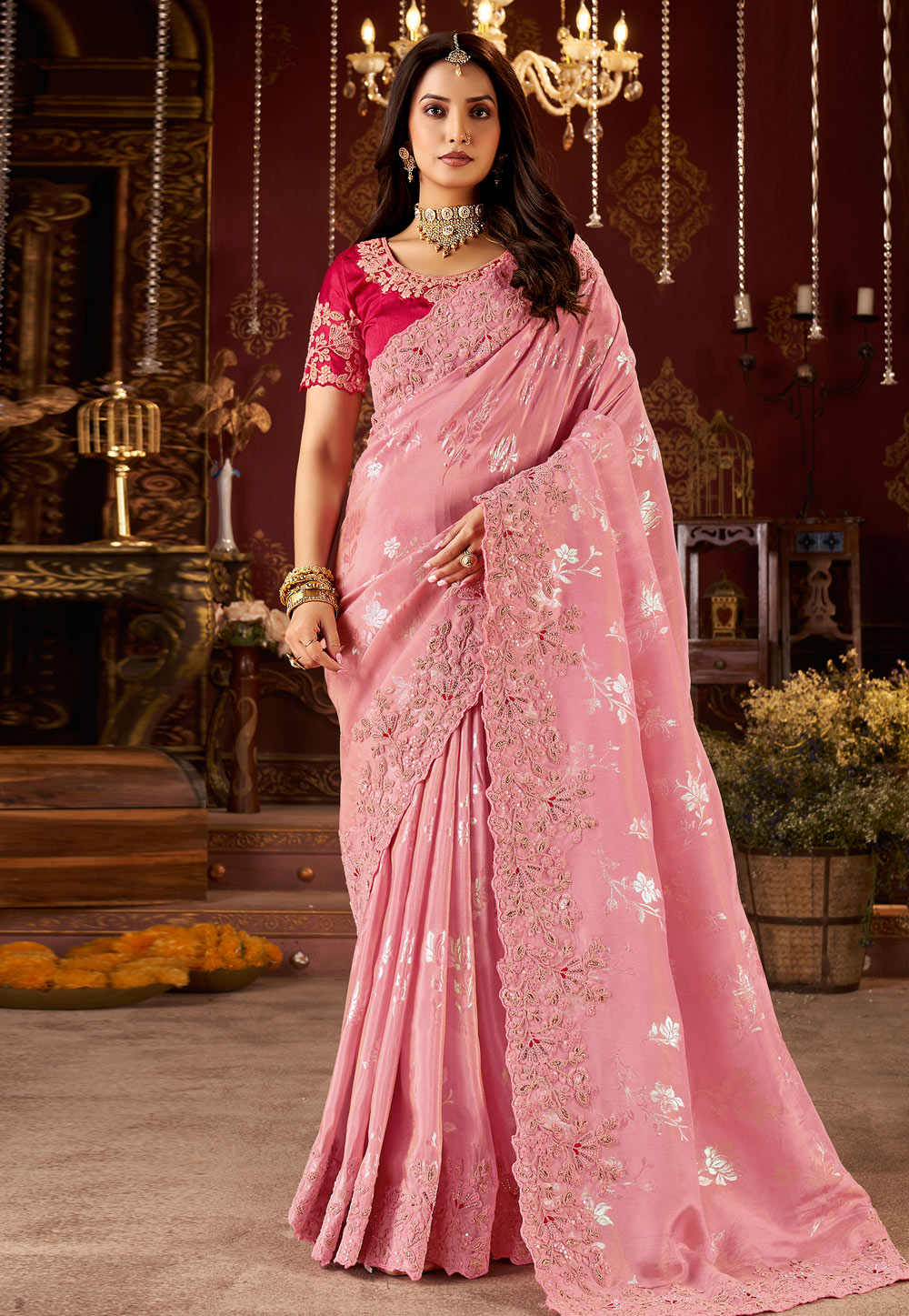 Pink Silk Saree With Blouse 321668